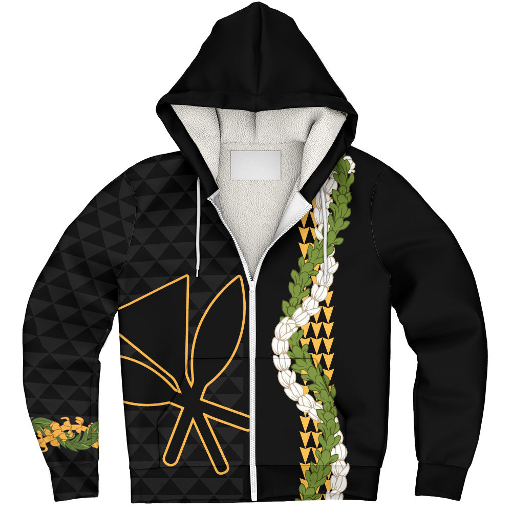 Hawaii Sherpa Hoodie Kanaka Maoli Puakenikeni Maile Flower Lei