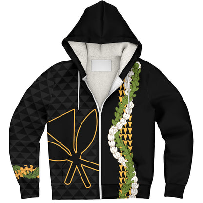 Hawaii Sherpa Hoodie Kanaka Maoli Puakenikeni Maile Flower Lei