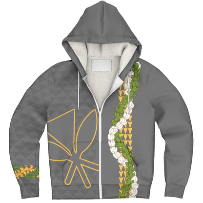 Hawaii Sherpa Hoodie Kanaka Maoli Puakenikeni Maile Flower Lei