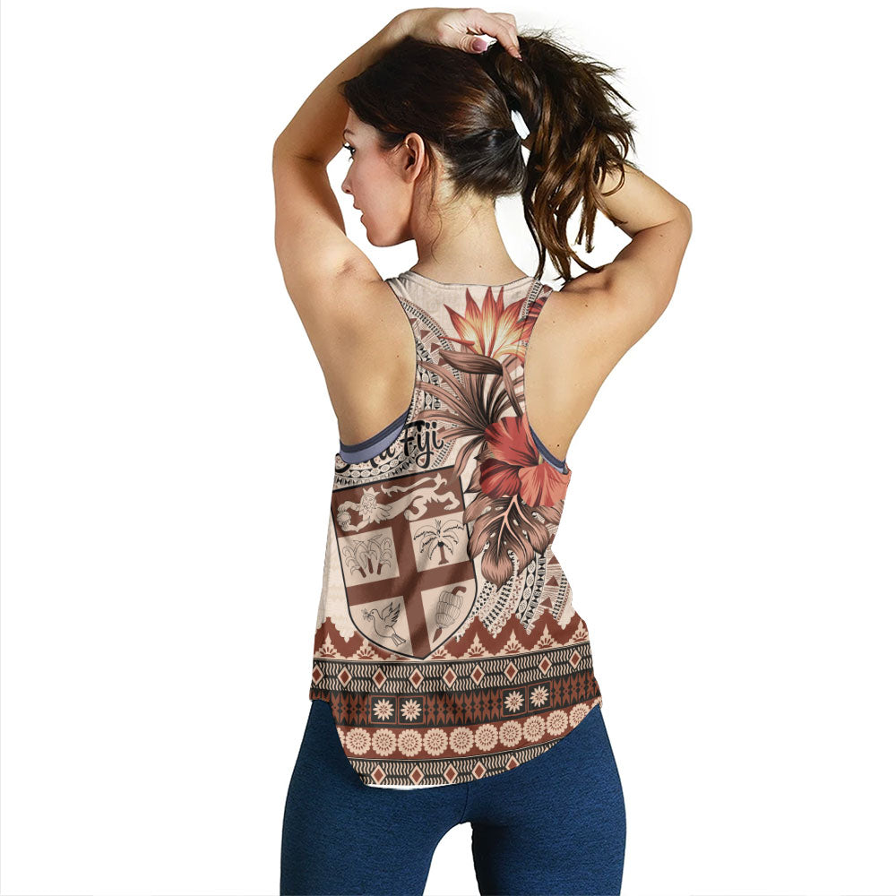 Fiji Women Tank Bula Tribal Print Beige