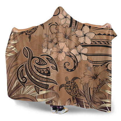 Hawaii Hooded Blanket Polynesian Turtle Tattoo Tropical Elements