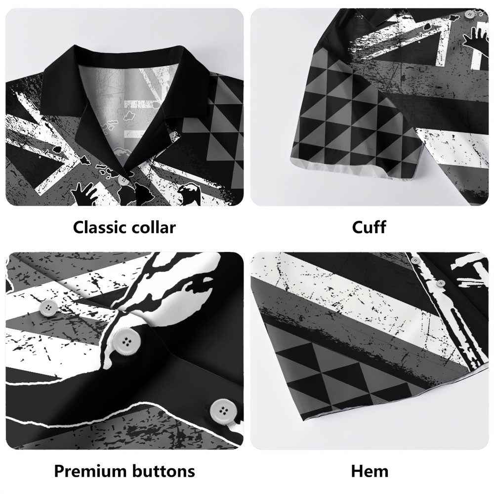 Hawaii Hawaiian Shirt King Kamehameha Flag Tribal Pride Black White