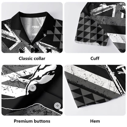 Hawaii Hawaiian Shirt King Kamehameha Flag Tribal Pride Black White