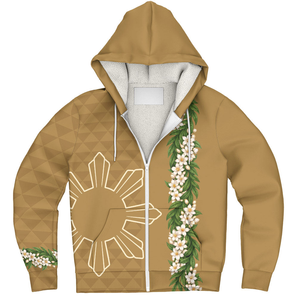 Philippines Filipinos Sherpa Hoodie Sampaguita Flower Sun Pattern Island Style