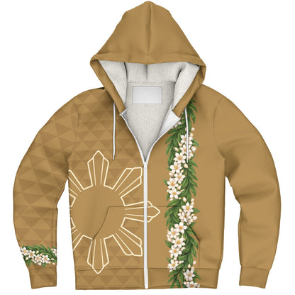 Philippines Filipinos Sherpa Hoodie Sampaguita Flower Sun Pattern Island Style