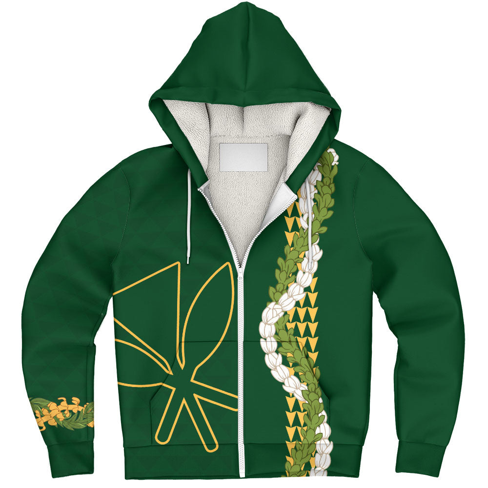 Hawaii Sherpa Hoodie Kanaka Maoli Puakenikeni Maile Flower Lei