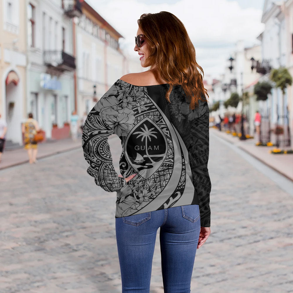 Guam Off Shoulder Sweatshirt Custom Hibiscus Flower Symbols Style