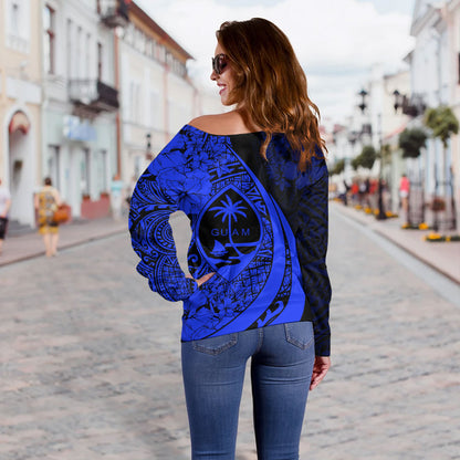 Guam Off Shoulder Sweatshirt Custom Hibiscus Flower Symbols Style