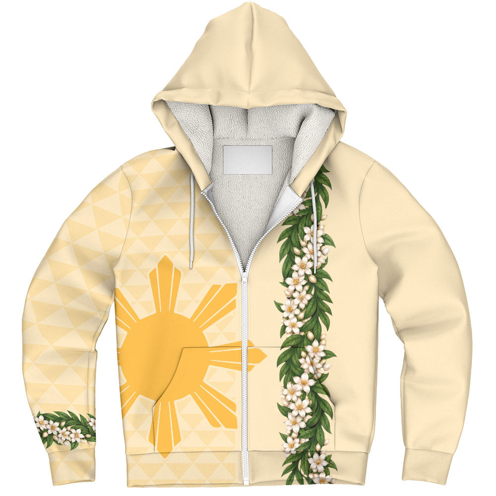 Philippines Filipinos Sherpa Hoodie Sampaguita Flower Sun Pattern Island Style
