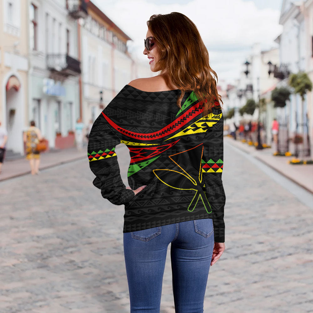 Hawaii Off Shoulder Sweatshirt Polynesian Tribal Tattoo Ethnic Design