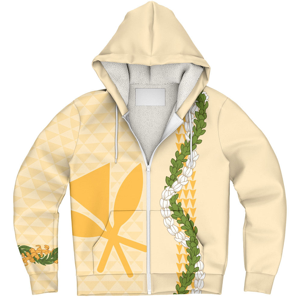 Hawaii Sherpa Hoodie Kanaka Maoli Puakenikeni Maile Flower Lei