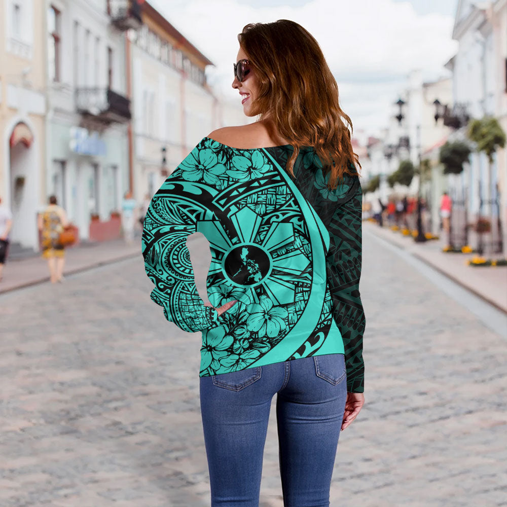 Philippines Filipinos Off Shoulder Sweatshirt Custom National Sampaguita Flower Symbols Style