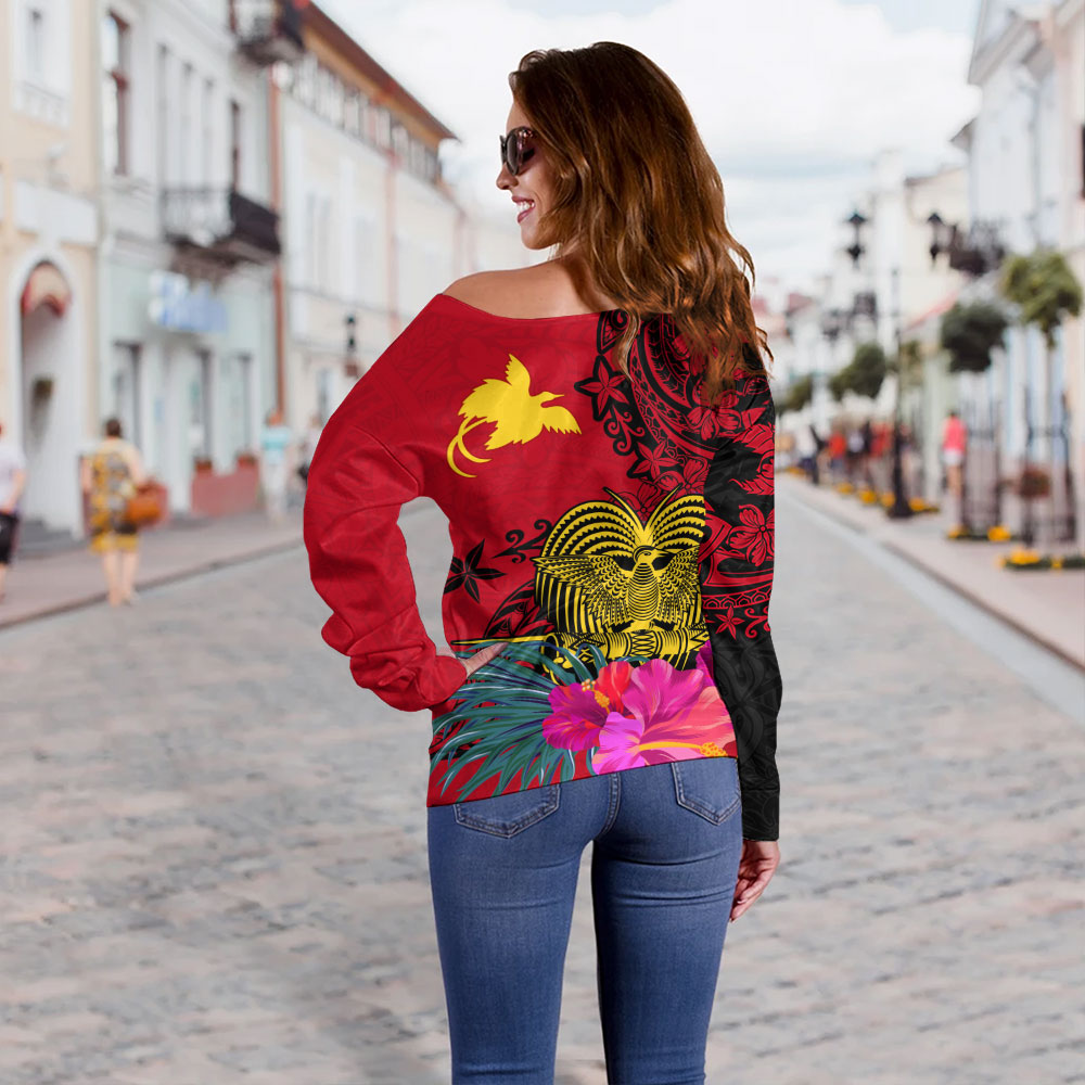 Papua New Guinea Off Shoulder Sweatshirt Flag Tribal Tropical Style