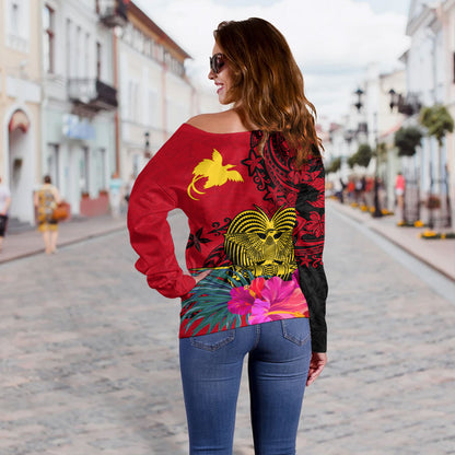 Papua New Guinea Off Shoulder Sweatshirt Flag Tribal Tropical Style
