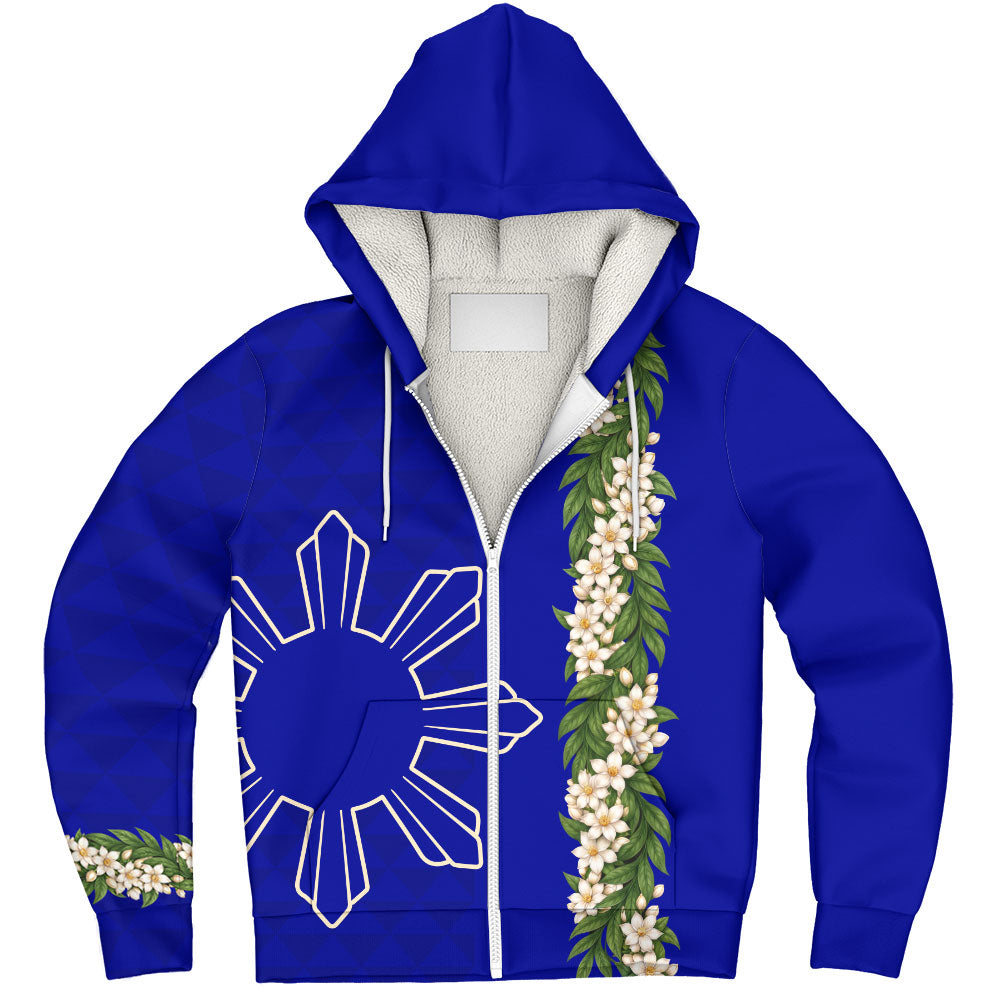 Philippines Filipinos Sherpa Hoodie Sampaguita Flower Sun Pattern Island Style