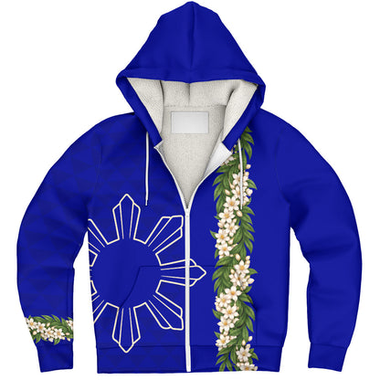 Philippines Filipinos Sherpa Hoodie Sampaguita Flower Sun Pattern Island Style