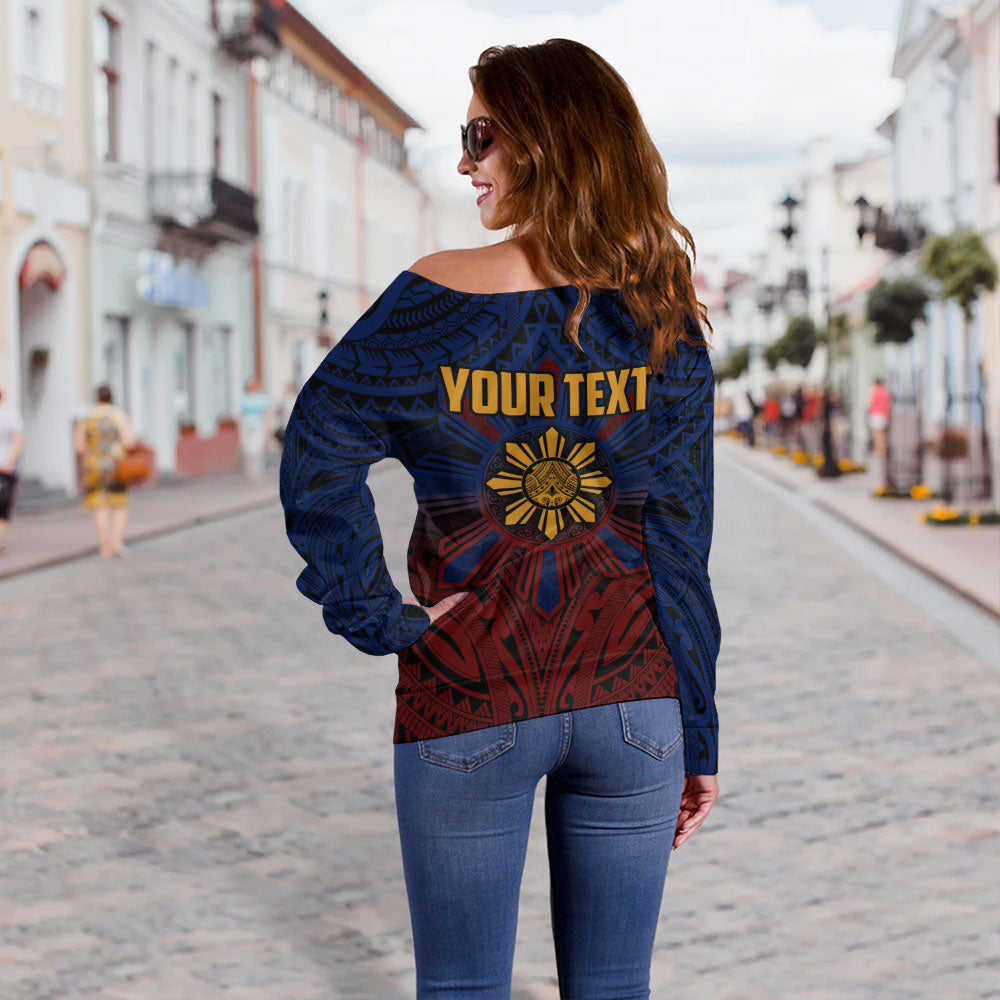 Philippines Filipinos Off Shoulder Sweatshirt Golden Sun Islands Tribal Style