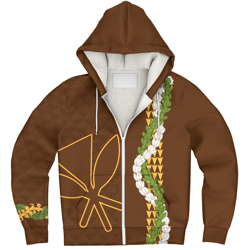 Hawaii Sherpa Hoodie Kanaka Maoli Puakenikeni Maile Flower Lei