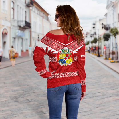 Tonga Off Shoulder Sweatshirt Ngatu Tattoo Island Unique Style