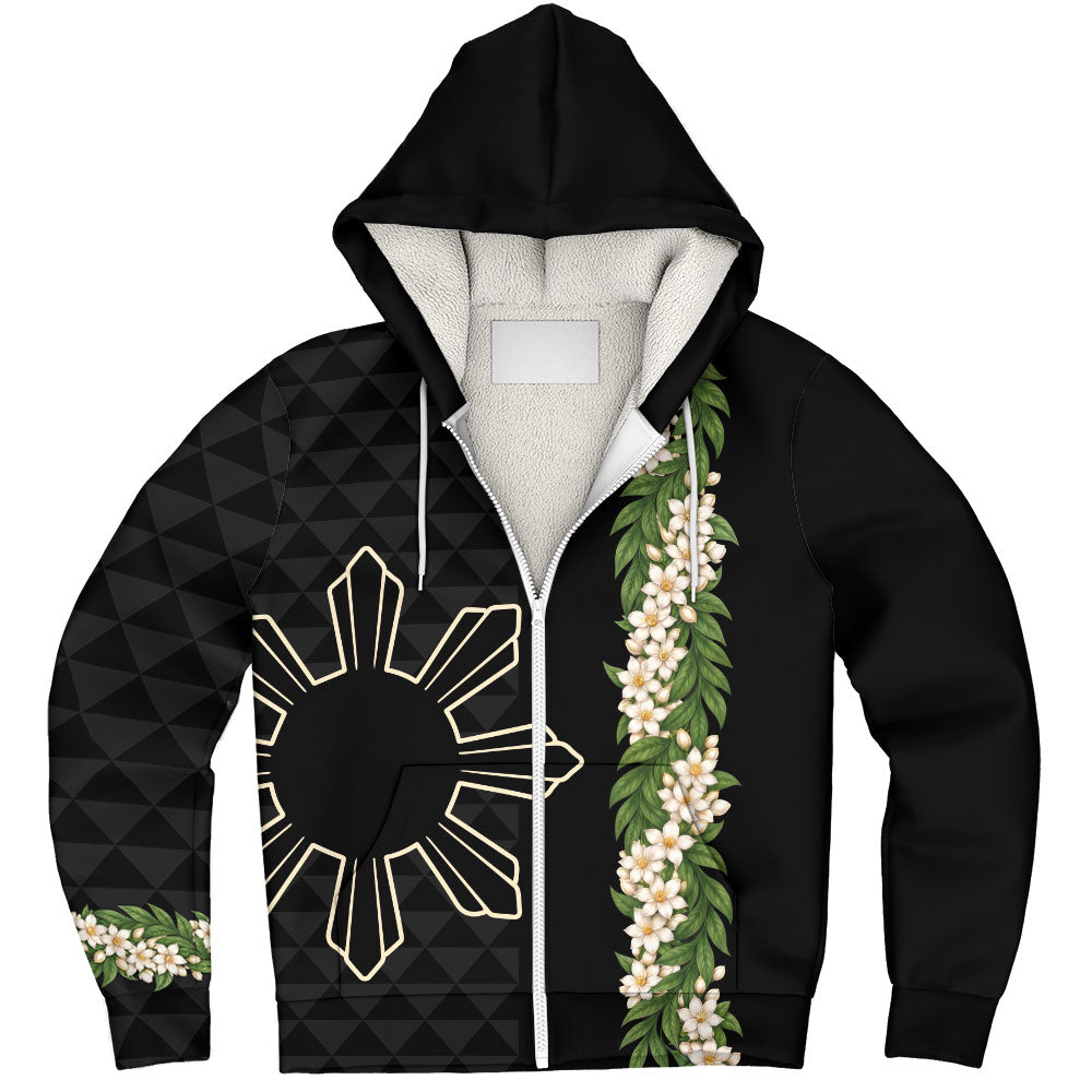 Philippines Filipinos Sherpa Hoodie Sampaguita Flower Sun Pattern Island Style
