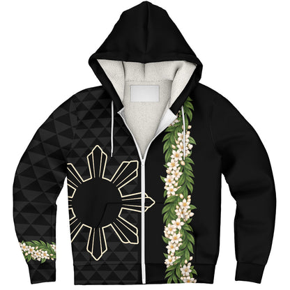 Philippines Filipinos Sherpa Hoodie Sampaguita Flower Sun Pattern Island Style