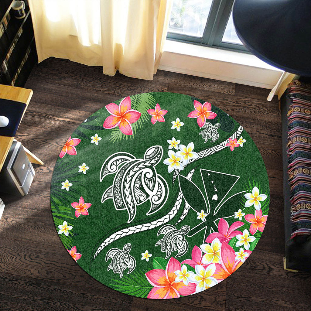 Hawaii Round Rug Aloha Island Turtle Plumeria Flower Tropical Fabric