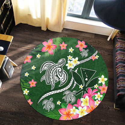 Hawaii Round Rug Aloha Island Turtle Plumeria Flower Tropical Fabric