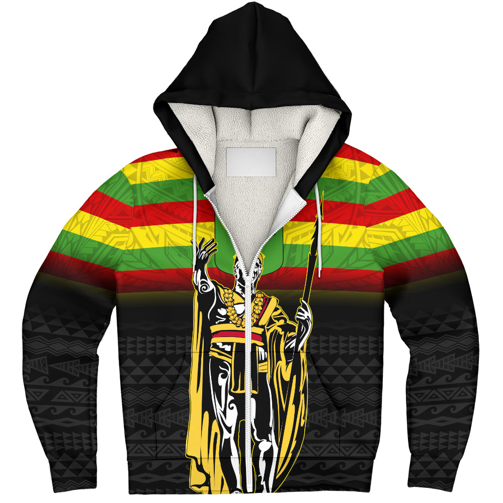 Hawaii Sherpa Hoodie King Kamehameha Flag Kanaka Maoli Tribal Tattoo