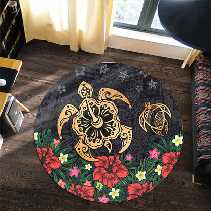 Hawaii Round Rug Polynesian Turtle Tropical Island Tribal Style