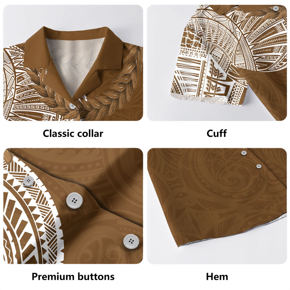 Samoa Hawaiian Shirt Tattoo Roman Reigns With Ula Fala Style Brown