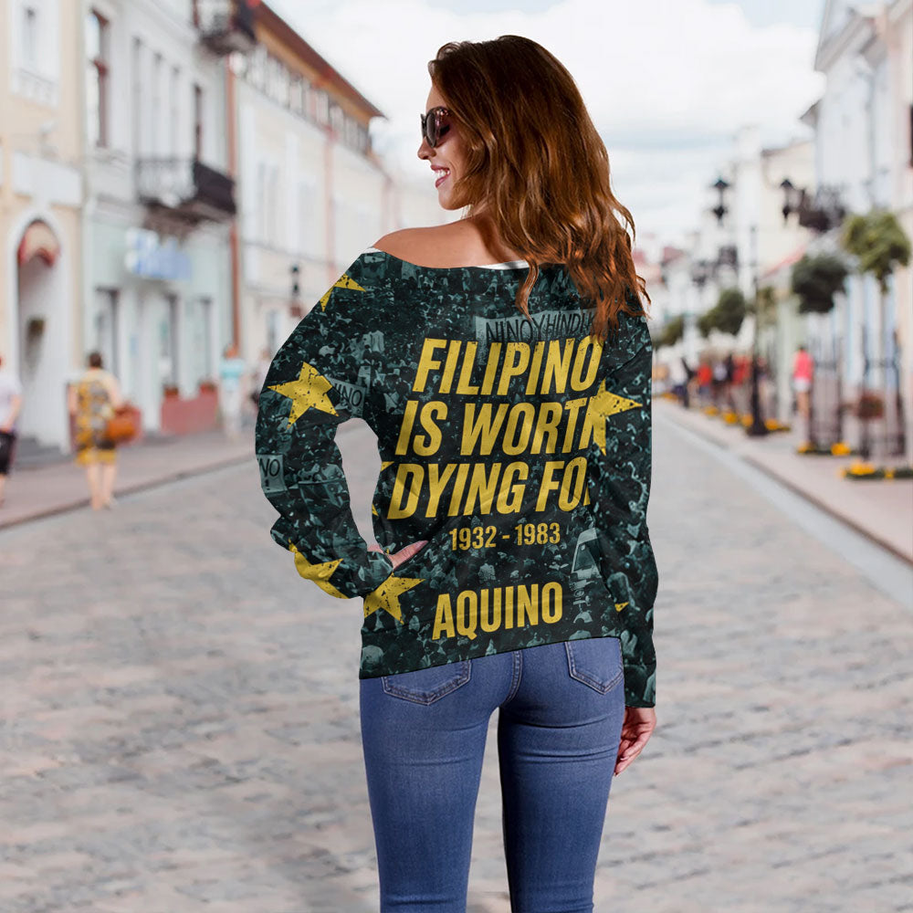 Philippines Filipinos Off Shoulder Sweatshirt Ninoy Aquino Philippine History Tribute Style