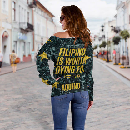 Philippines Filipinos Off Shoulder Sweatshirt Ninoy Aquino Philippine History Tribute Style