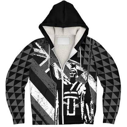 Hawaii Sherpa Hoodie King Kamehameha Flag Tribal Pride Black White