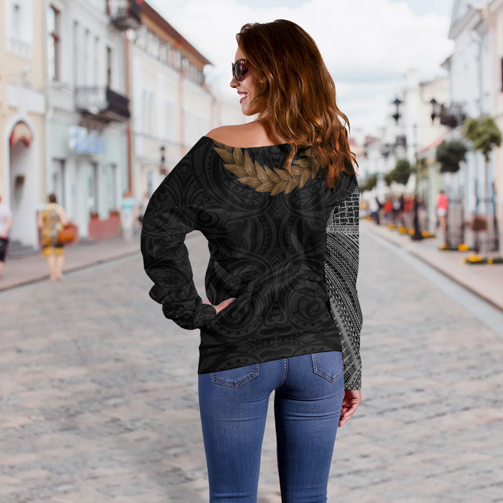 Samoa Off Shoulder Sweatshirt Tattoo Roman Reigns With Ula Fala Style Brown