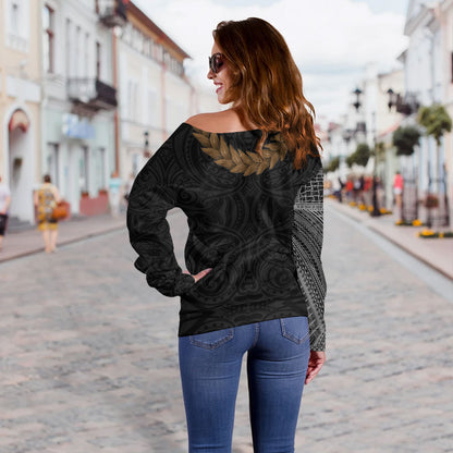 Samoa Off Shoulder Sweatshirt Tattoo Roman Reigns With Ula Fala Style Brown