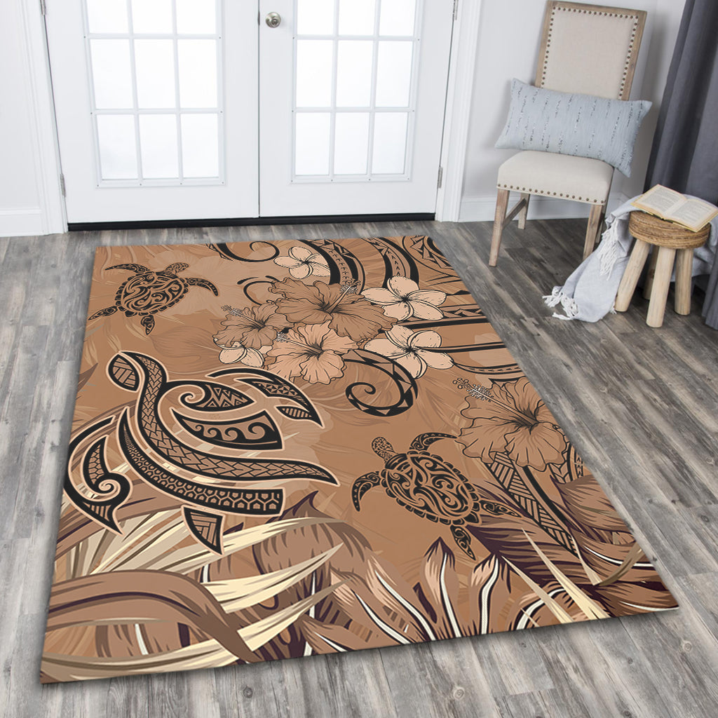 Hawaii Area Rug Polynesian Turtle Tattoo Tropical Elements