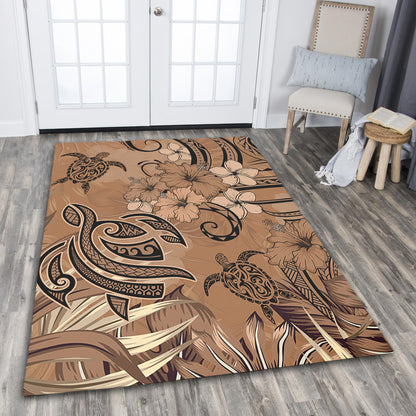 Hawaii Area Rug Polynesian Turtle Tattoo Tropical Elements