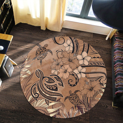 Hawaii Round Rug Polynesian Turtle Tattoo Tropical Elements