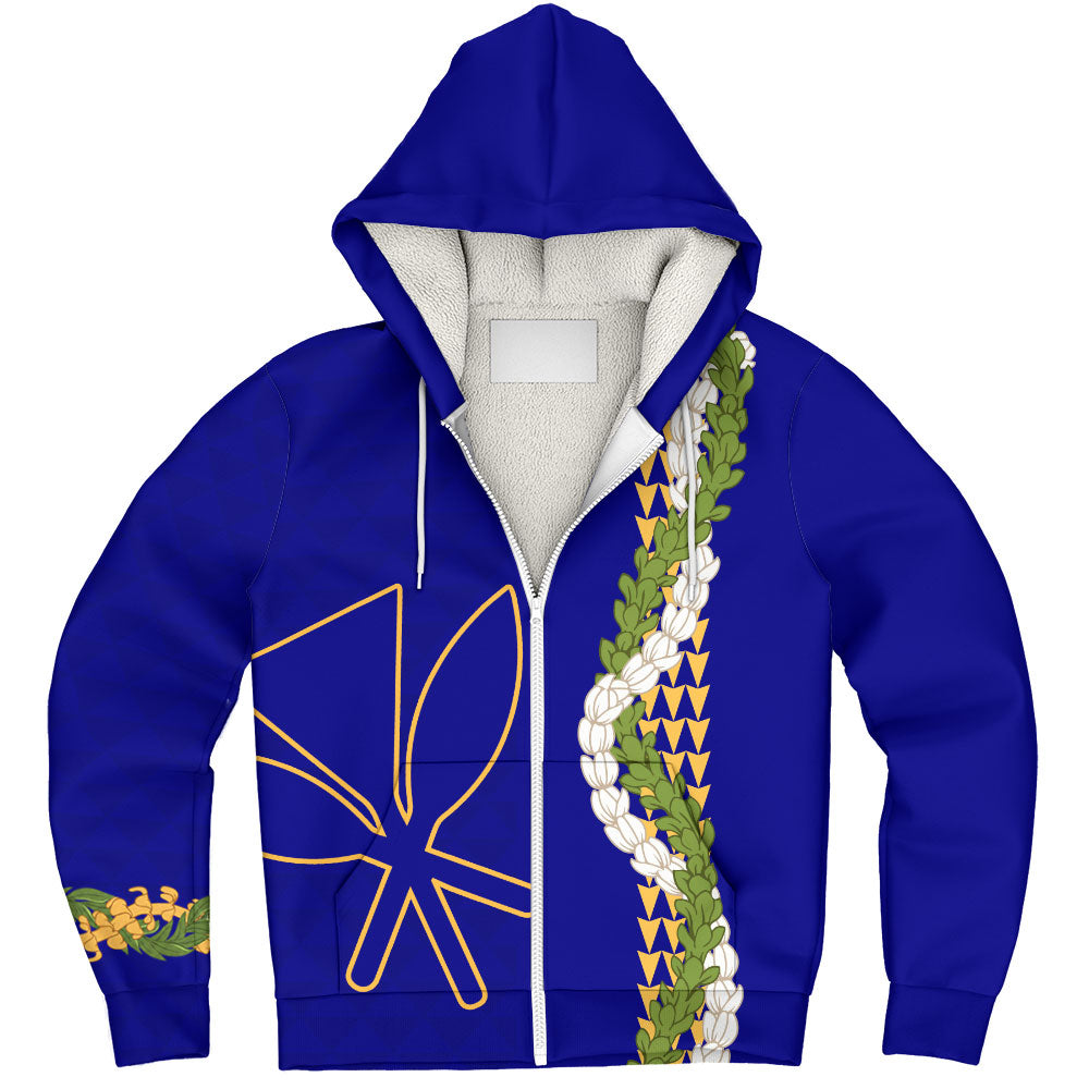 Hawaii Sherpa Hoodie Kanaka Maoli Puakenikeni Maile Flower Lei