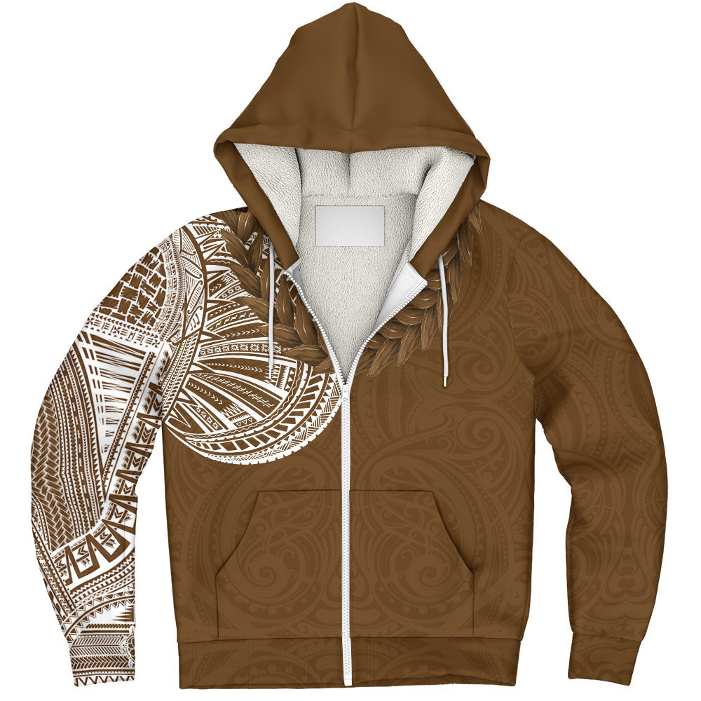 Samoa Sherpa Hoodie Tattoo Roman Reigns With Ula Fala Style Brown