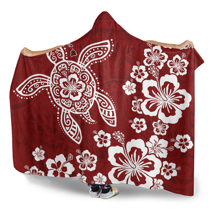 Hawaii Hooded Blanket Tribal Hibiscus Flower Graphic Turtle Tatoo