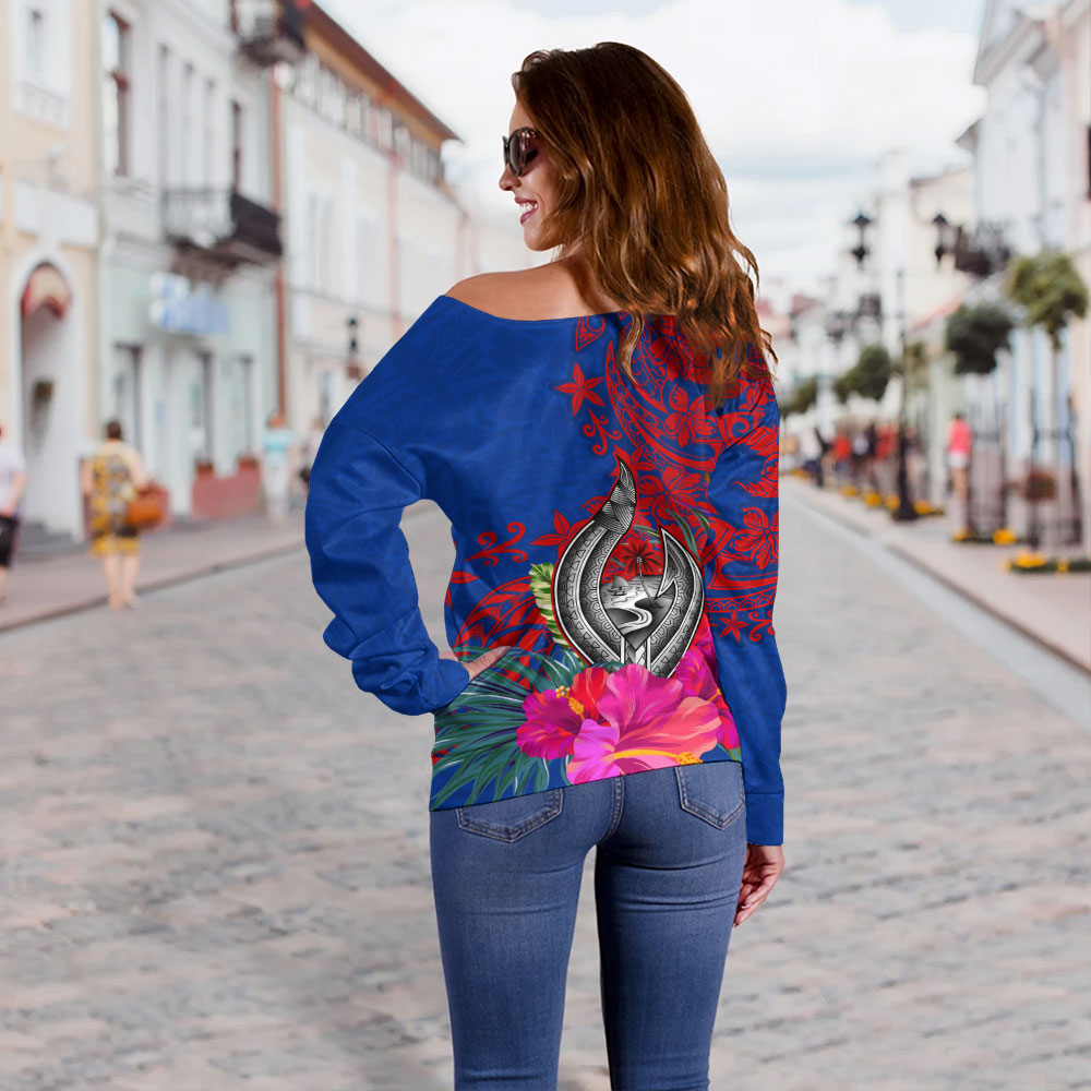 Guam Off Shoulder Sweatshirt Flag Tribal Tropical Style