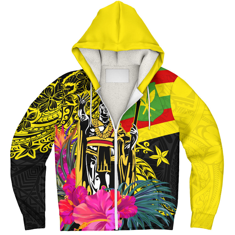 Hawaii Sherpa Hoodie Kanaka Maoli King Flag Tribal Tropical Style