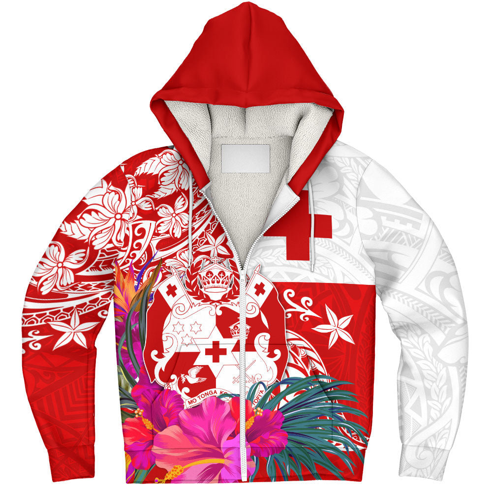 Tonga Sherpa Hoodie Flag Tribal Tropical Style