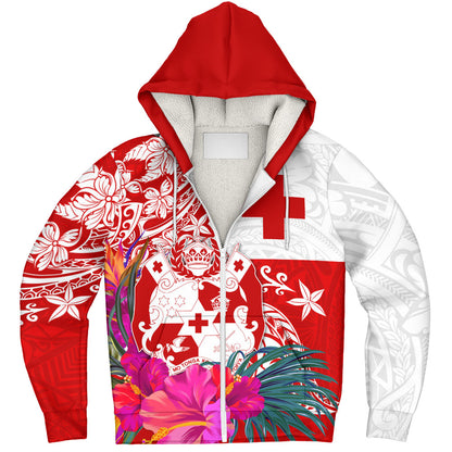Tonga Sherpa Hoodie Flag Tribal Tropical Style
