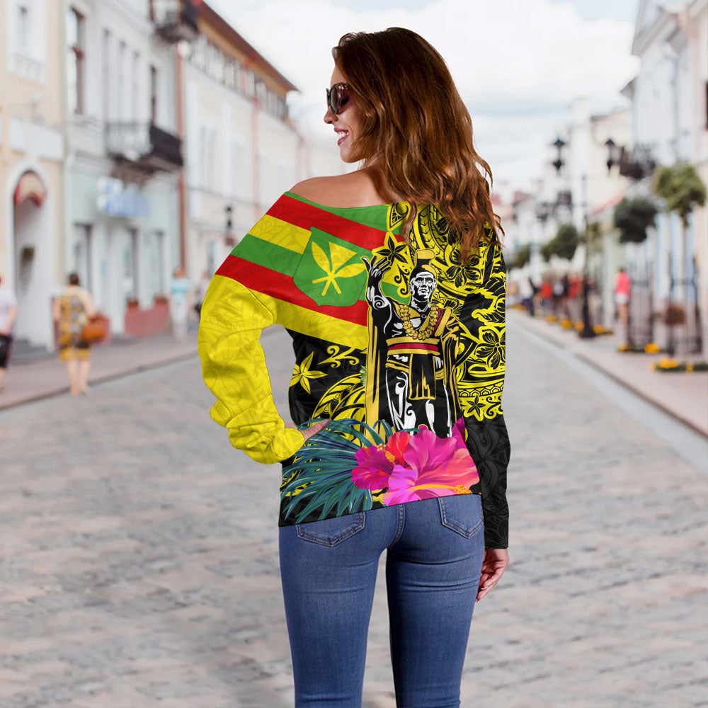 Hawaii Off Shoulder Sweatshirt Kanaka Maoli King Flag Tribal Tropical Style