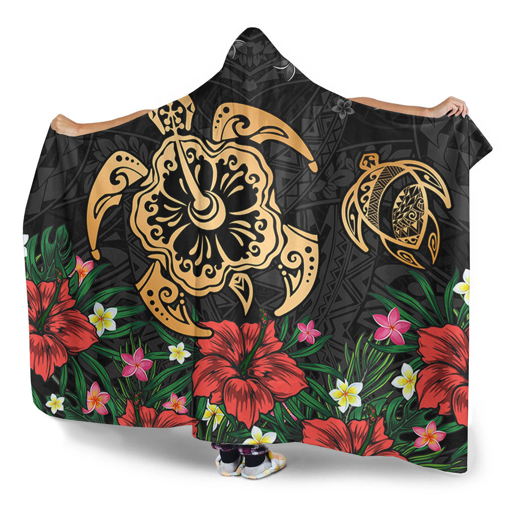 Hawaii Hooded Blanket Polynesian Turtle Tropical Island Tribal Style