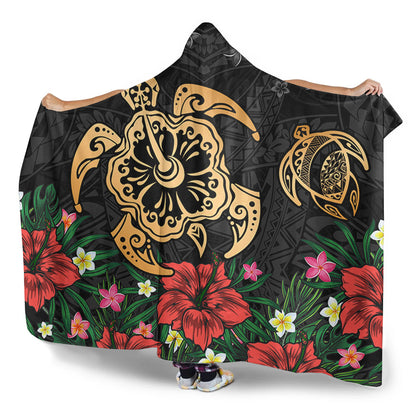 Hawaii Hooded Blanket Polynesian Turtle Tropical Island Tribal Style