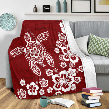 Hawaii Premium Blanket Tribal Hibiscus Flower Graphic Turtle Tatoo
