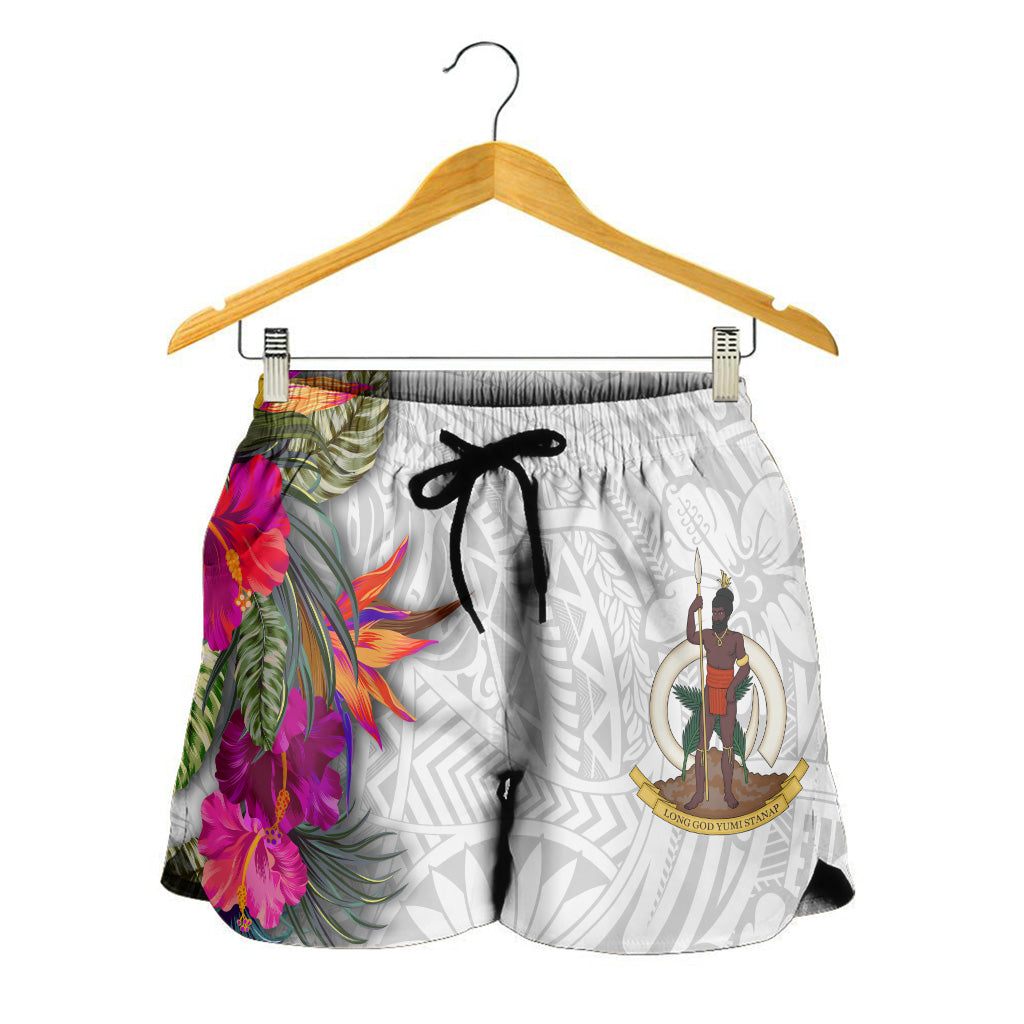 Vanuatu All Over Print Women Shorts Polynesian Hibiscus White Pattern